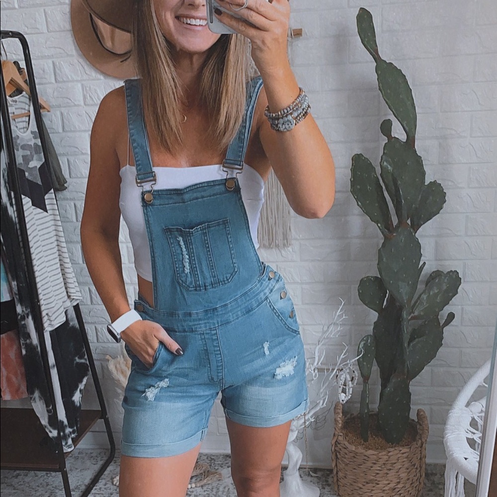 Shelby Light Wash Cropped Denim Overalls